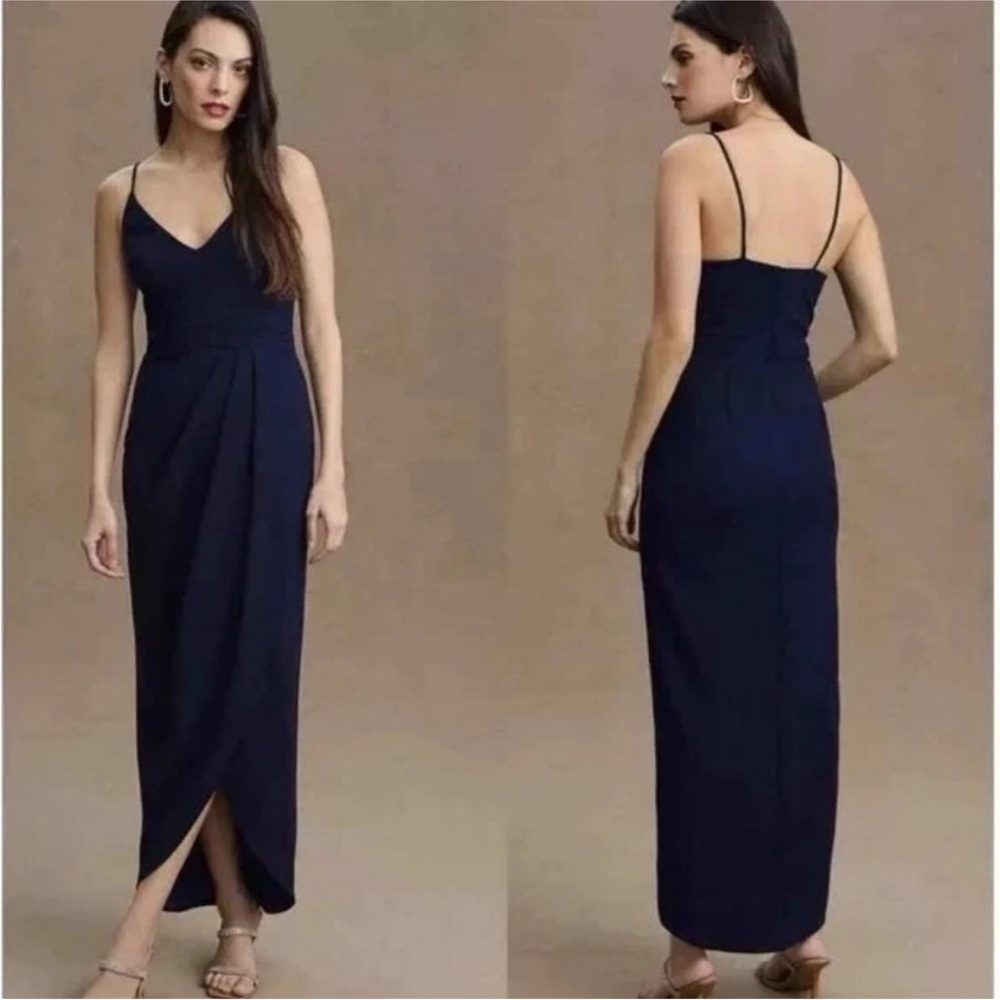 Bhldn Formal Bridesmaid Dress Evening Gown Wedding V Neck Maxi Navy Blue Size 6 - Picture 7 of 14